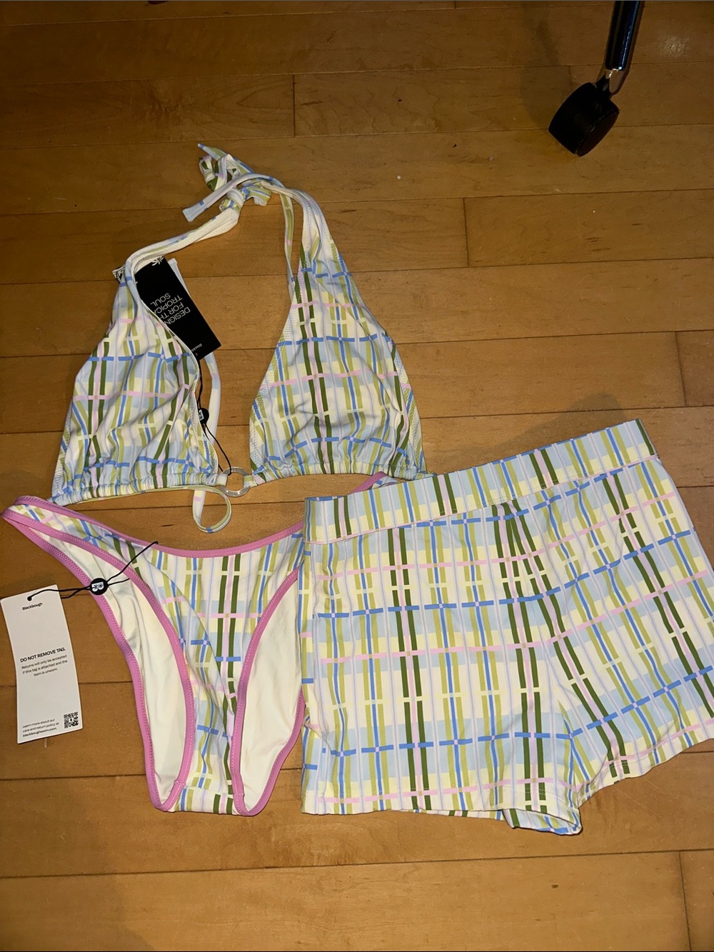 NWT Three-Piece Pastel Plaid Swim Set from Blackbough